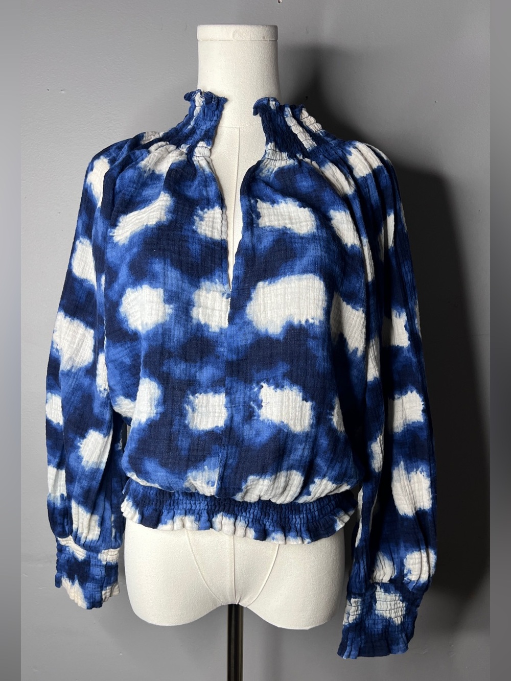Anthropologie "Ines Peasant" Porridge Tie-Dye Smocked Neck Long-Sleeve Blouse